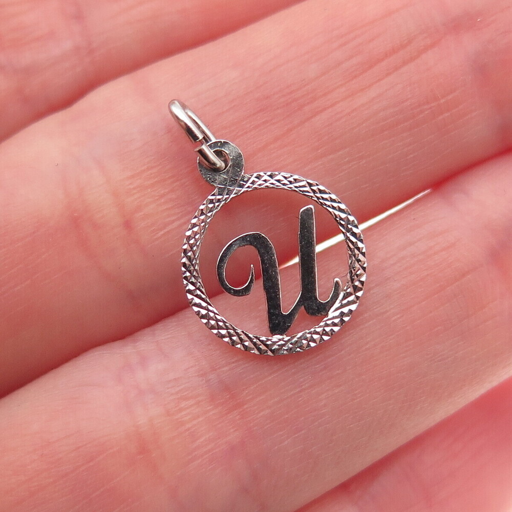 925 Sterling Silver Vintage Diamond-Cut Letter U Initial Mini Charm Pendant
